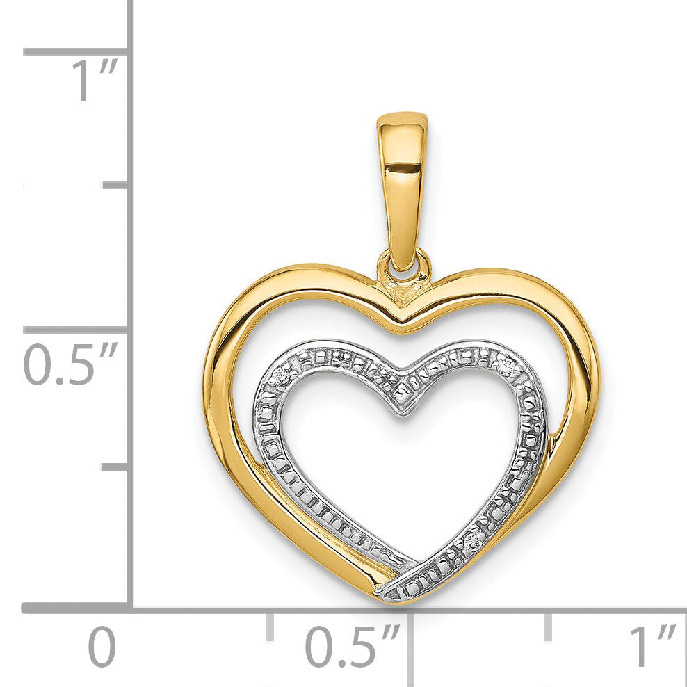 14k .01ct. Diamond and Rhodium Double Heart Pendant-PM4922-001-YA