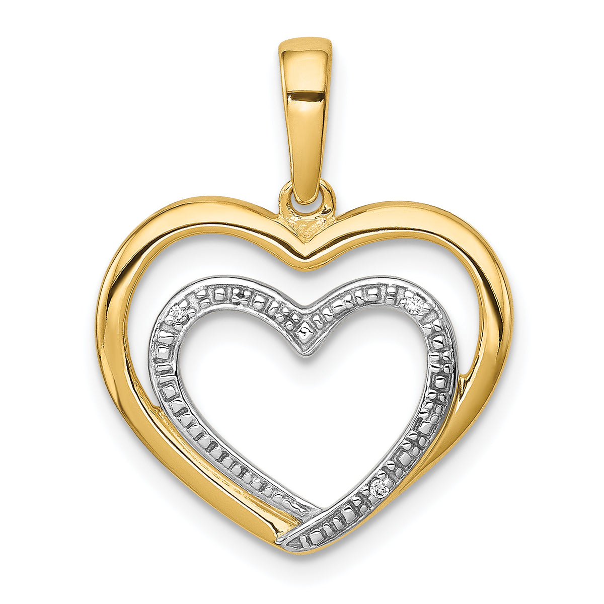14k .01ct. Diamond and Rhodium Double Heart Pendant-PM4922-001-YA