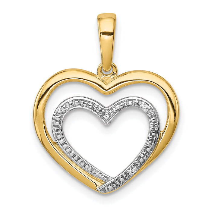 14k .01ct. Diamond and Rhodium Double Heart Pendant-PM4922-001-YA