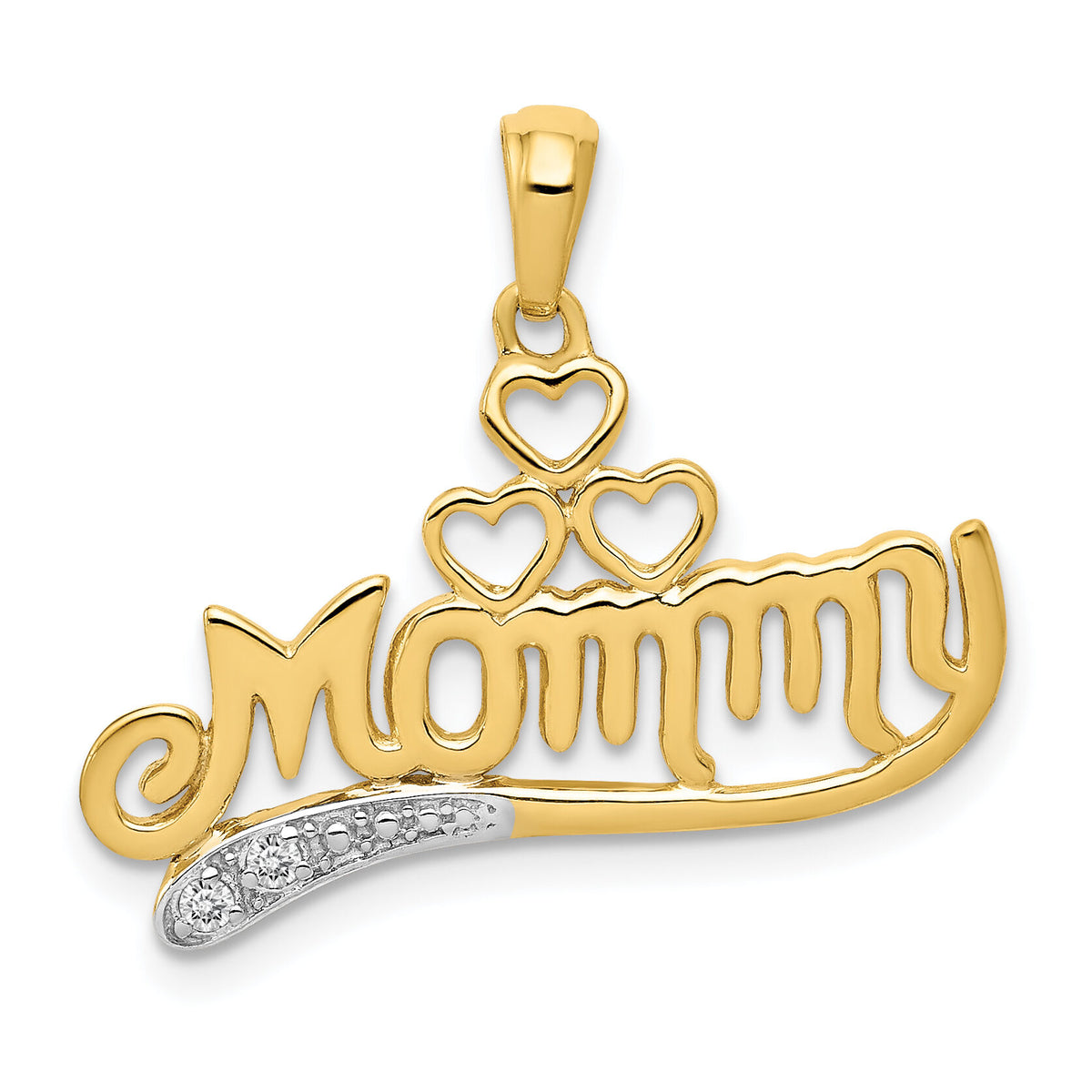 14k .02 Diamond MOMMY Double Heart pendant-PM4939-002-YA