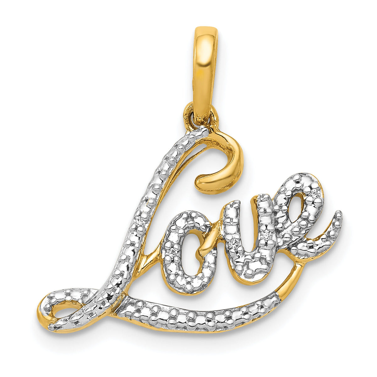 14k w/Rhodium .02ct. Diamond LOVE Pendant-PM4940-002-YA