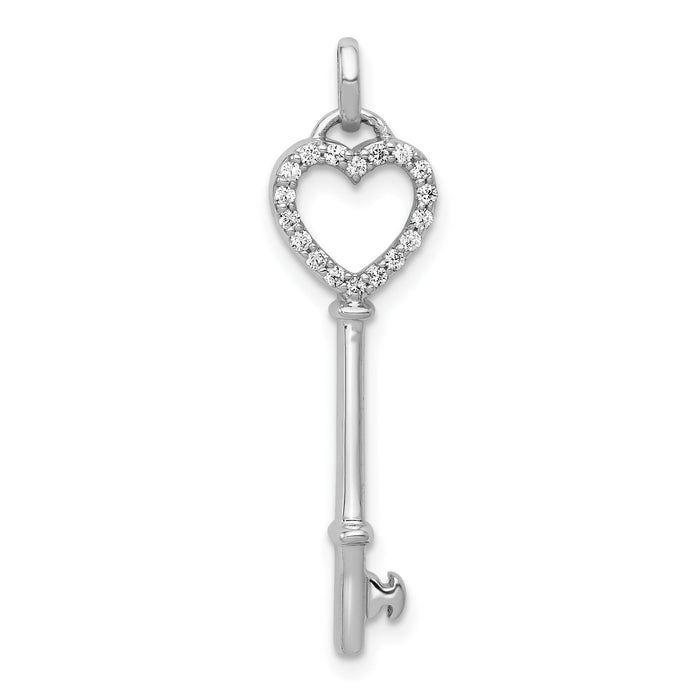 14k White Gold Diamond Heart Key Pendant-PM4943-010-WA