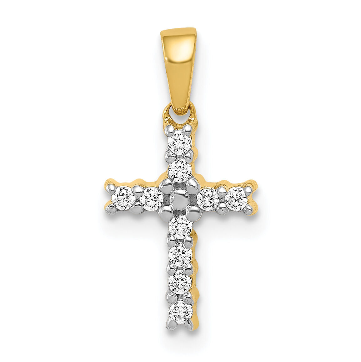 14k and Rhodium 1/10ct. Diamond Latin Cross Pendant-PM4956-010-YA