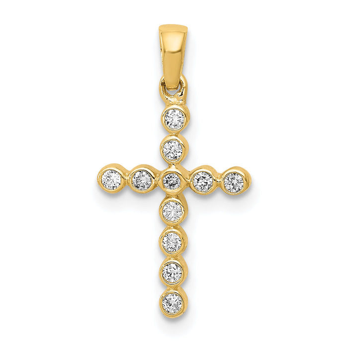 14k Polished 1/10ct. Diamond Cross Pendant-PM4966-010-YA