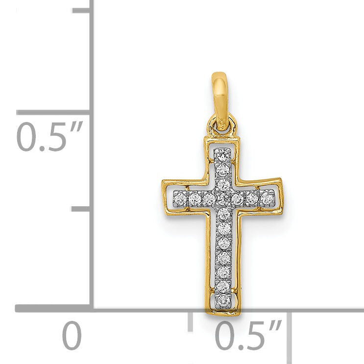 14k and Rhodium 1/20ct. Diamond Cross Pendant-PM4981-005-YA
