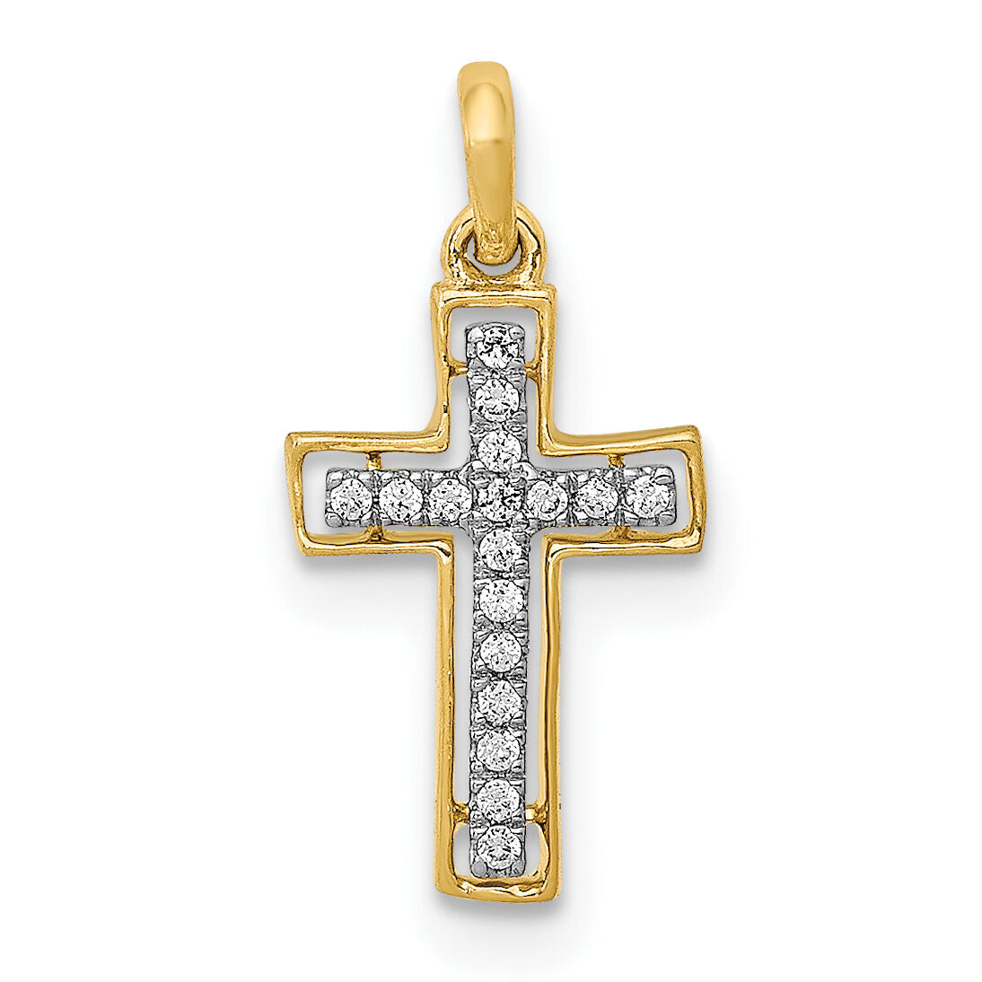 14k and Rhodium 1/20ct. Diamond Cross Pendant-PM4981-005-YA