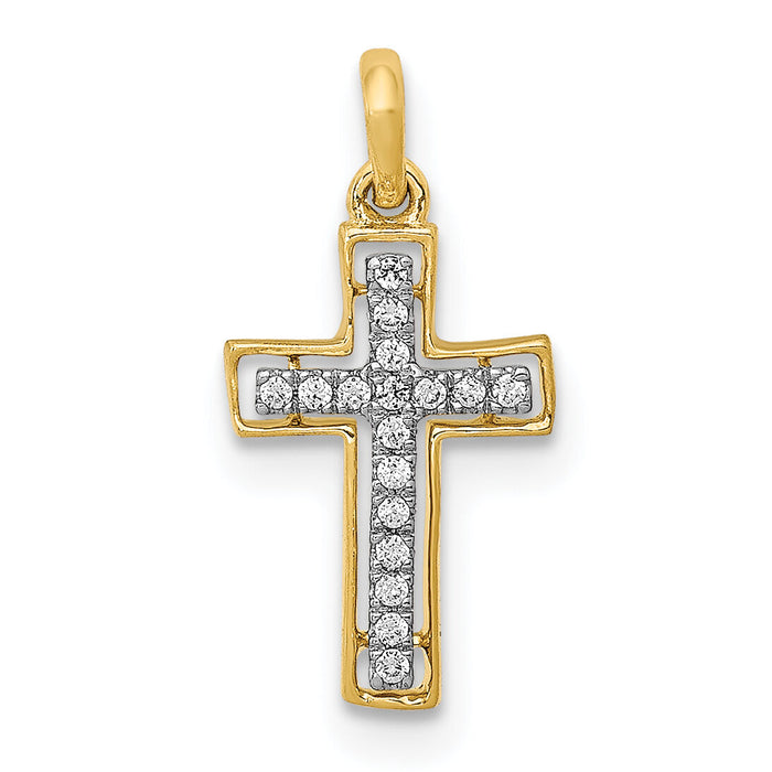 14k and Rhodium 1/20ct. Diamond Cross Pendant-PM4981-005-YA
