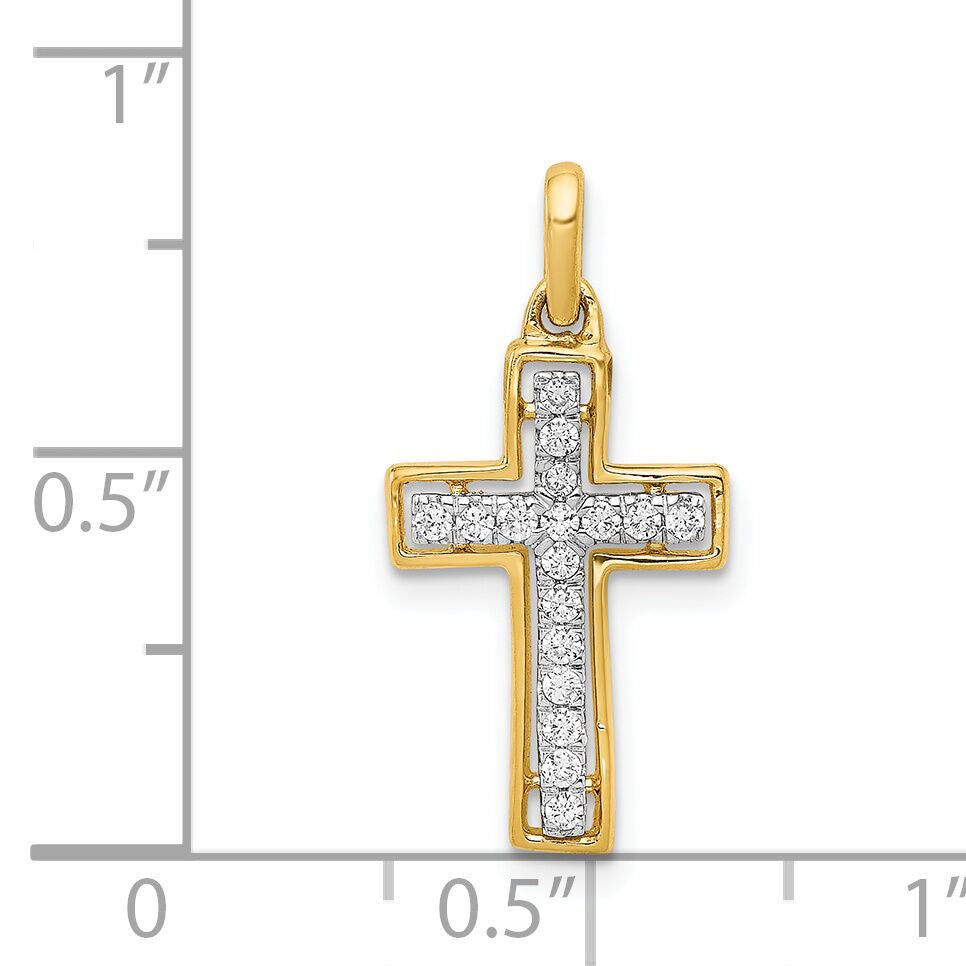 14k and Rhodium 1/8ct. Diamond Cross Pendant-PM4981-013-YA
