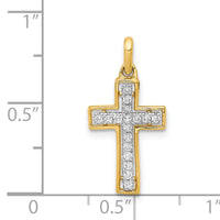 14k and Rhodium 1/8ct. Diamond Cross Pendant-PM4981-013-YA