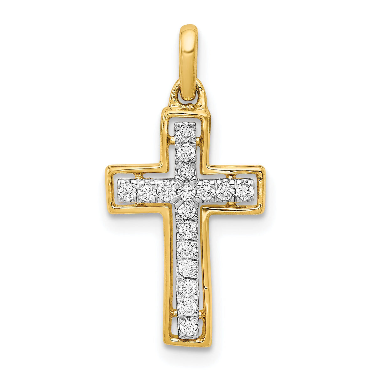 14k and Rhodium 1/8ct. Diamond Cross Pendant-PM4981-013-YA