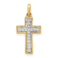 14k and Rhodium 1/8ct. Diamond Cross Pendant-PM4981-013-YA