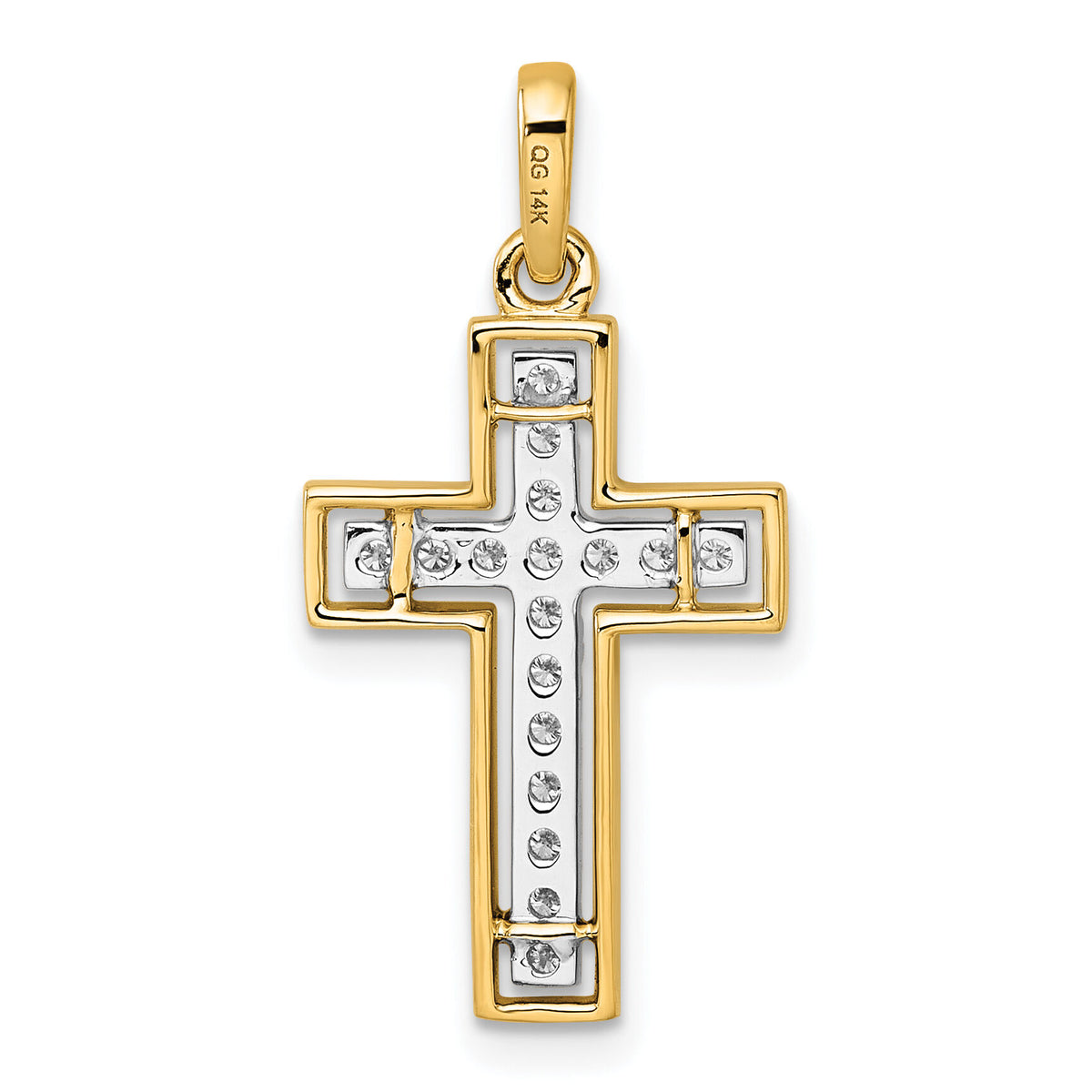 14k and Rhodium Diamond Cross Pendant-PM4981-025-YA