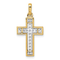 14k and Rhodium Diamond Cross Pendant-PM4981-025-YA