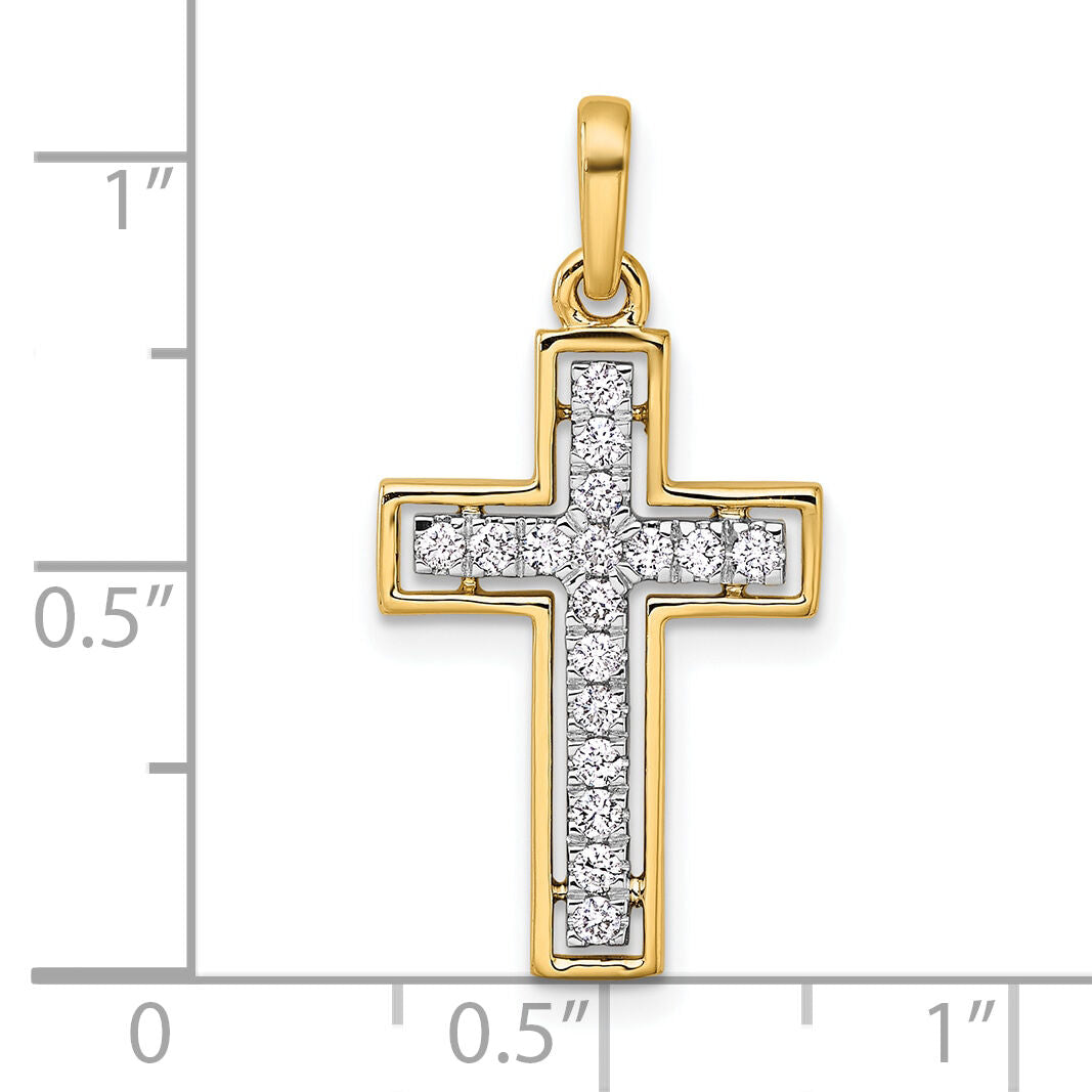 14k and Rhodium Diamond Cross Pendant-PM4981-025-YA