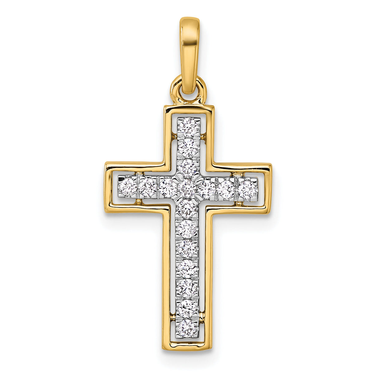 14k and Rhodium Diamond Cross Pendant-PM4981-025-YA
