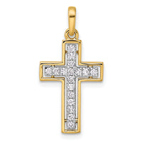 14k and Rhodium Diamond Cross Pendant-PM4981-025-YA