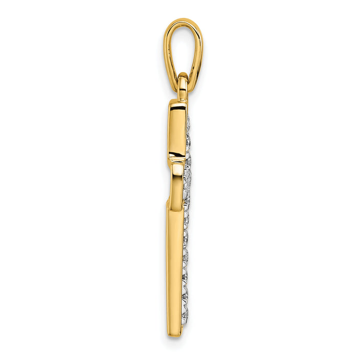 14k and Rhodium Diamond Cross Pendant-PM4981-050-YA