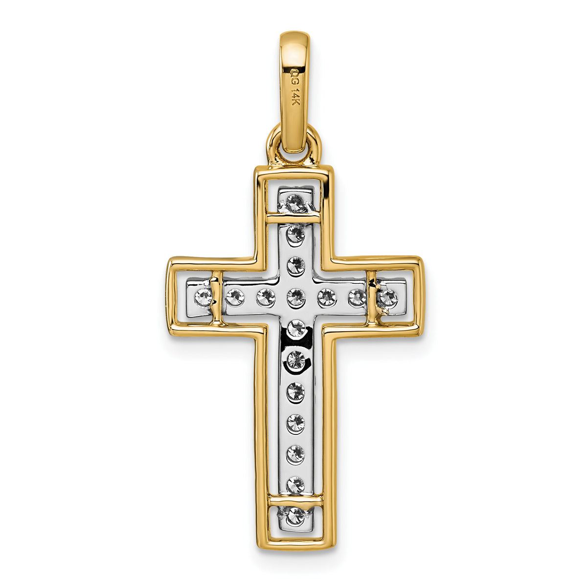 14k and Rhodium Diamond Cross Pendant-PM4981-050-YA