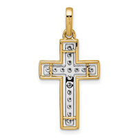 14k and Rhodium Diamond Cross Pendant-PM4981-050-YA