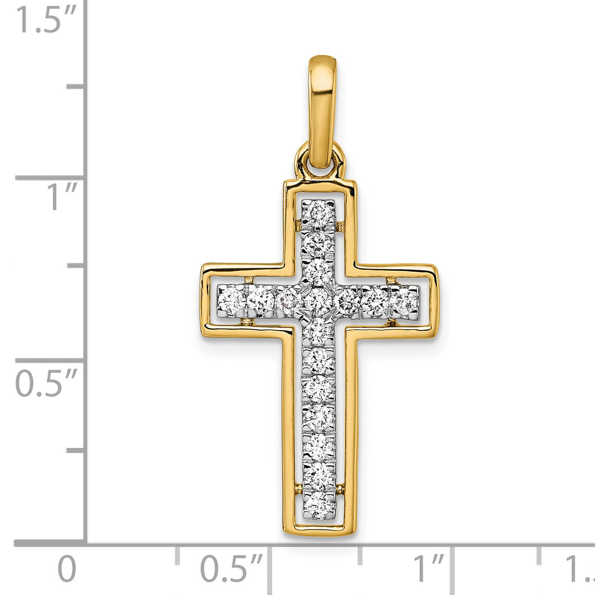 14k and Rhodium Diamond Cross Pendant-PM4981-050-YA