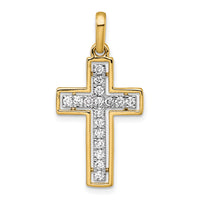 14k and Rhodium Diamond Cross Pendant-PM4981-050-YA