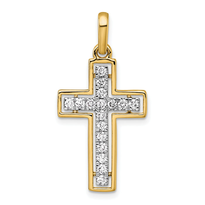 14k and Rhodium Diamond Cross Pendant-PM4981-050-YA