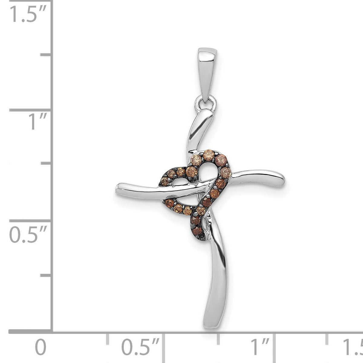 14k White Gold 1/10ct. Champagne Diamond Heart Cross Pendant-PM4986-010-WA