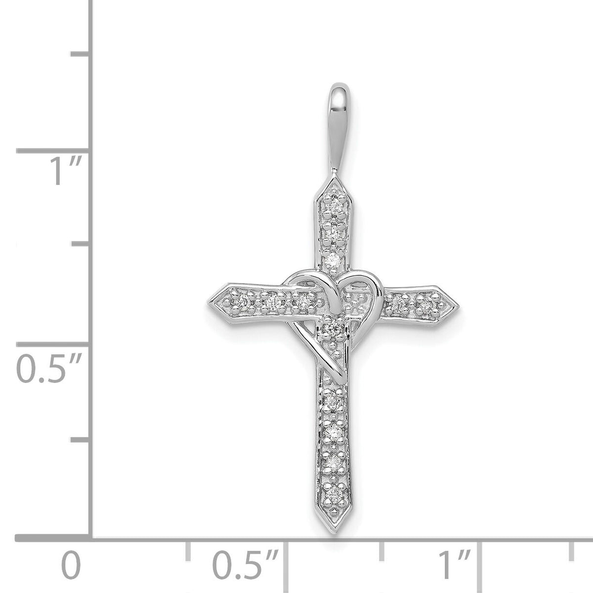 14k White Gold AA 1/10ct. Diamond Heart Cross Pendant-PM4987-010-WA