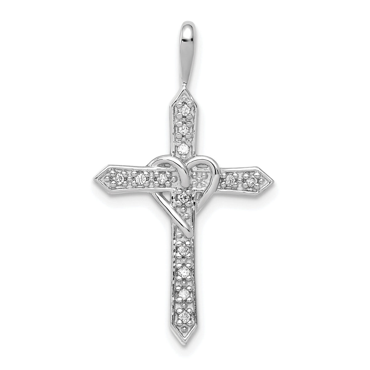 14k White Gold AA 1/10ct. Diamond Heart Cross Pendant-PM4987-010-WA