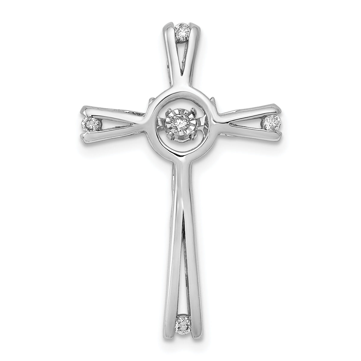 14k White Gold 1/15ct. Vibrant Moving Diamond Cross Chain Slide-PM4988-008-WA