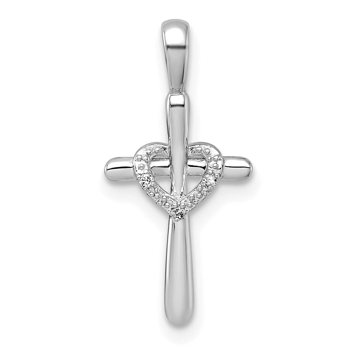14k White Gold Diamond Cross w/Heart Pendant-PM4992-001-WA