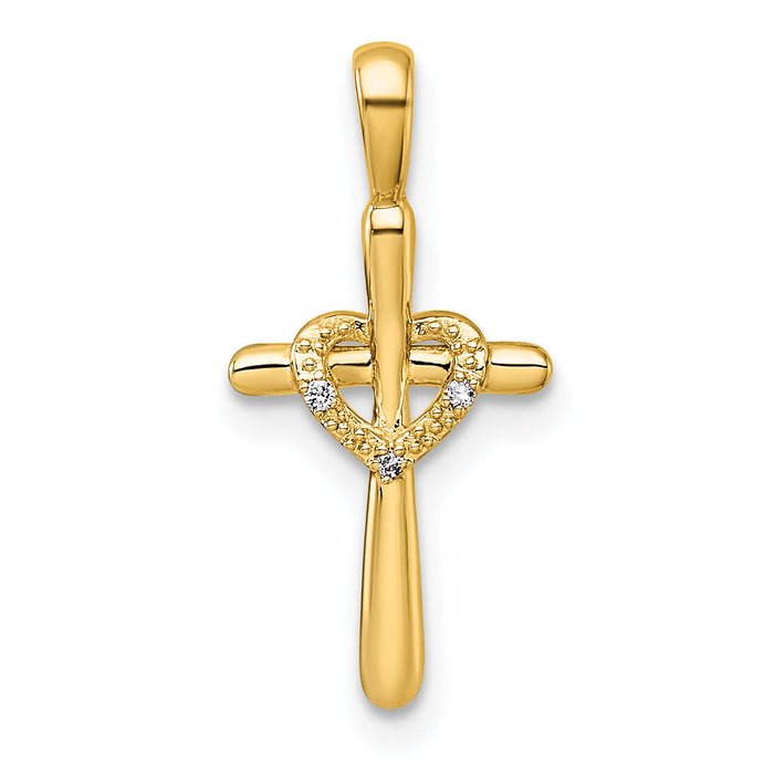 14k Diamond Cross w/Heart Pendant-PM4992-001-YA