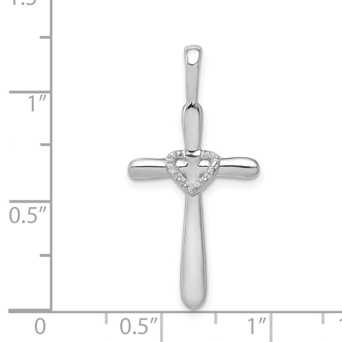 14k White Gold 1/10ct. Diamond Cross w/Heart Pendant-PM4992-010-WA