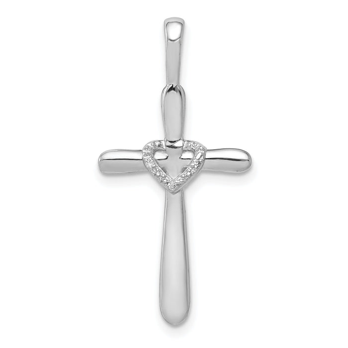 14k White Gold 1/10ct. Diamond Cross w/Heart Pendant-PM4992-010-WA