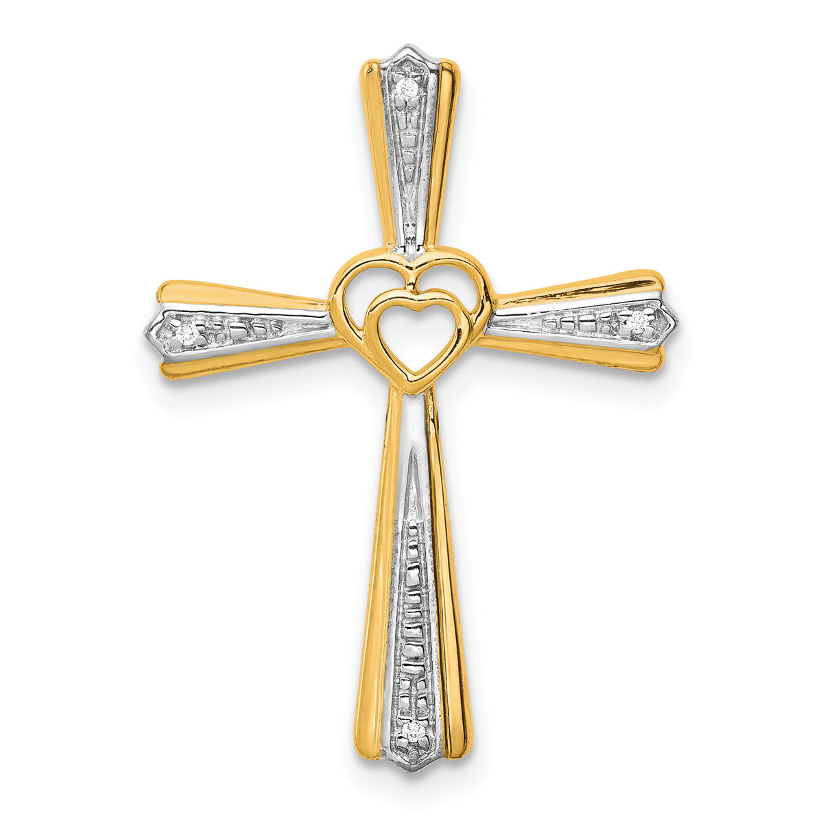 14k w/Rhodium Diamond Cross Pendant-PM4995-001-YA