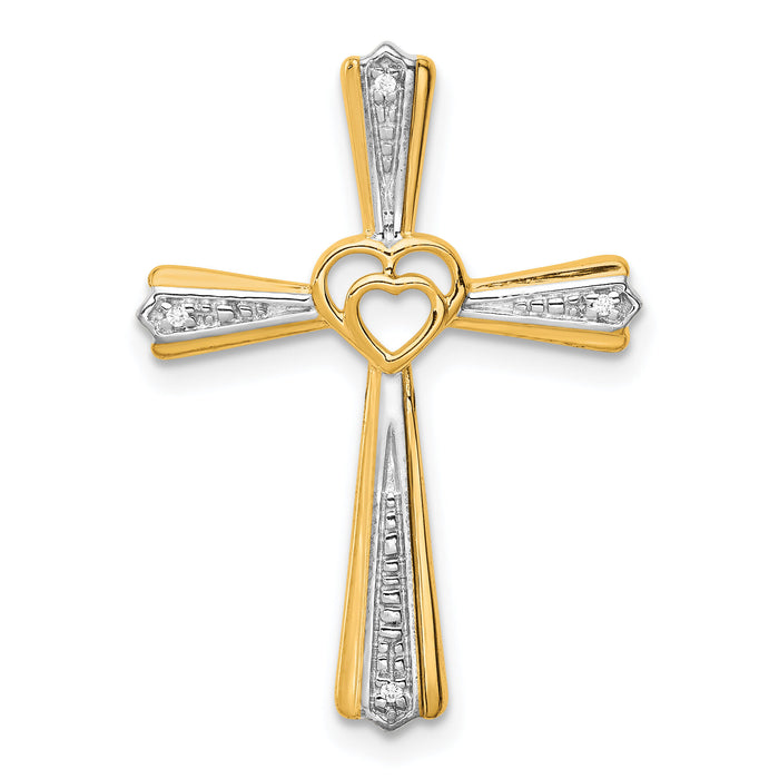 14k w/Rhodium Diamond Cross Pendant-PM4995-001-YA