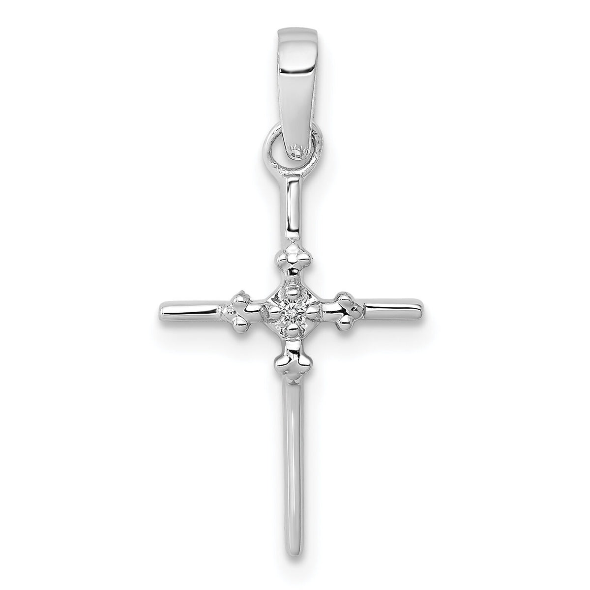14k White Gold .01ct. Diamond Polished Cross Pendant-PM5022-001-WA