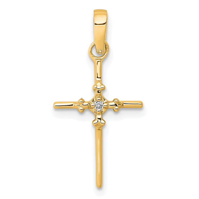 14k .01ct. Diamond Polished Cross Pendant-PM5022-001-YA