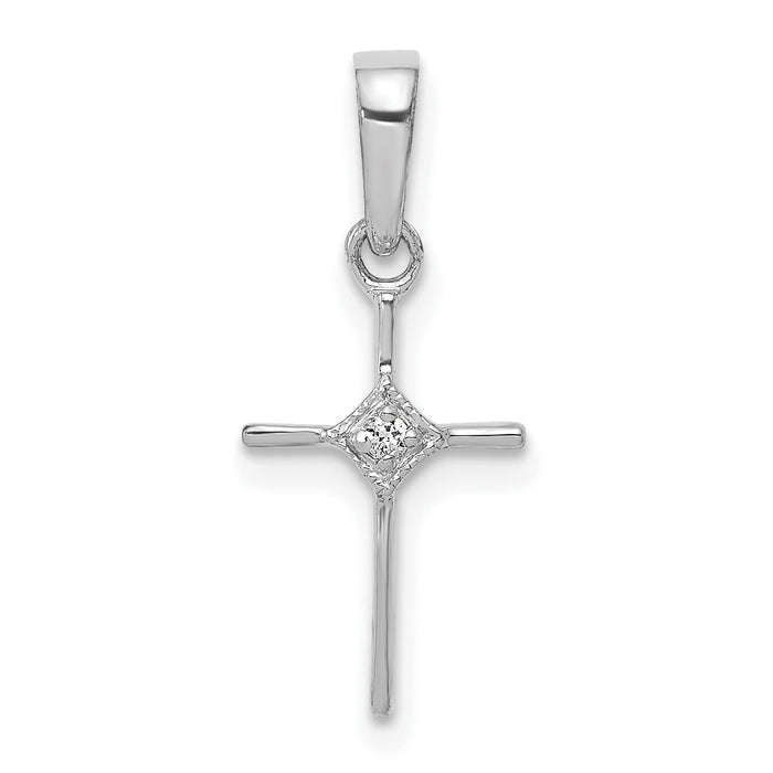 14k White Gold Small .01ct. Diamond Cross Pendant-PM5026-001-WA