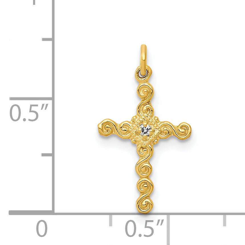 14k Small .01ct. Diamond Cross Charm-PM5027-001-YA