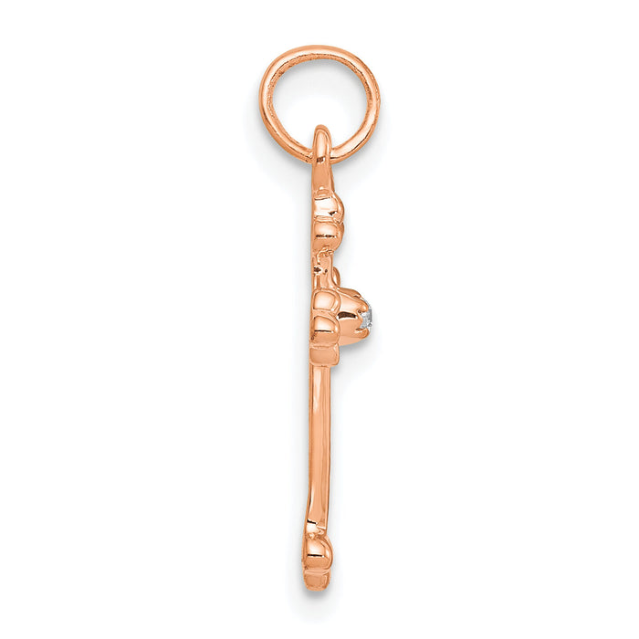 14k Rose Gold Small Diamond Budded Cross Pendant-PM5030-002-RA