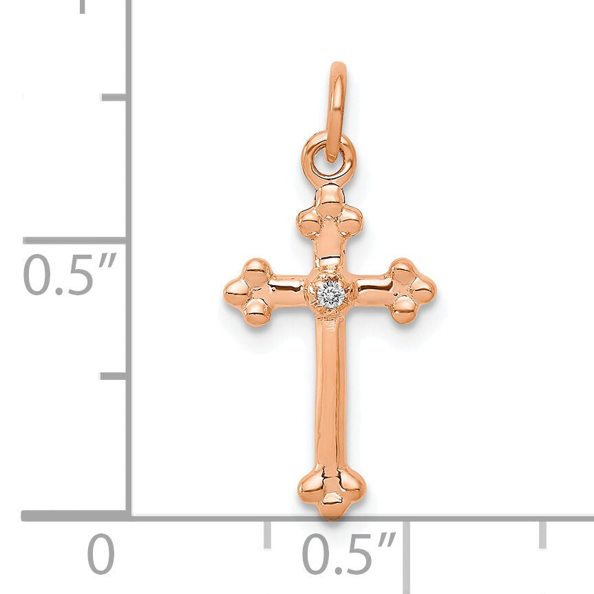 14k Rose Gold Small Diamond Budded Cross Pendant-PM5030-002-RA