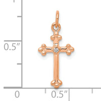 14k Rose Gold Small Diamond Budded Cross Pendant-PM5030-002-RA
