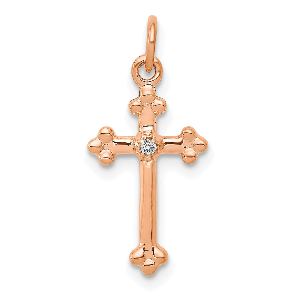 14k Rose Gold Small Diamond Budded Cross Pendant-PM5030-002-RA