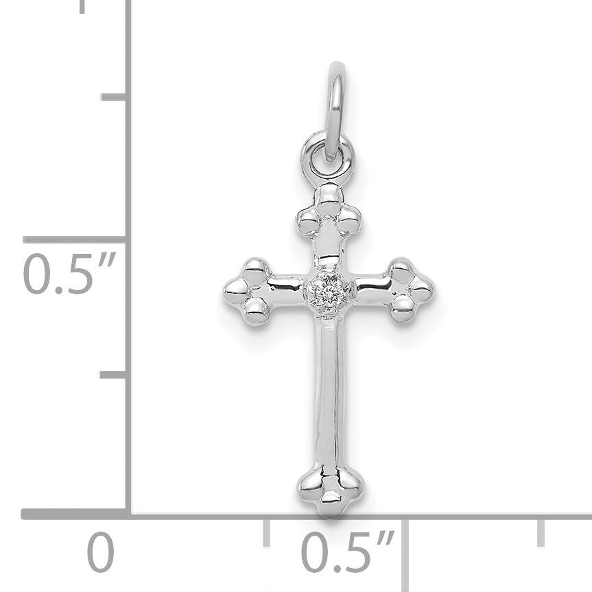 14k White Gold Small Diamond Budded Cross Pendant-PM5030-002-WA