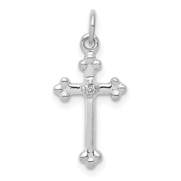 14k White Gold Small Diamond Budded Cross Pendant-PM5030-002-WA