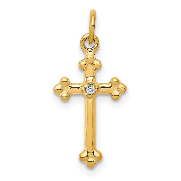 14k Small Diamond Budded Cross Pendant-PM5030-002-YA
