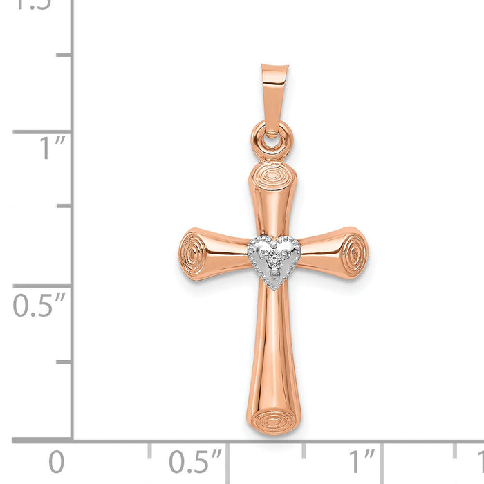 14k Two-Tone Diamond Polished Hollow Latin Heart Cross Pendant-PM5032-001-RWA