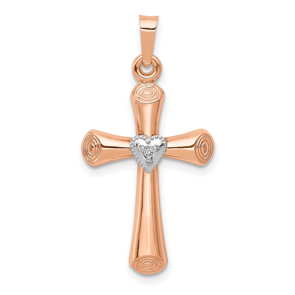 14k Two-Tone Diamond Polished Hollow Latin Heart Cross Pendant-PM5032-001-RWA