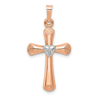 14k Two-Tone Diamond Polished Hollow Latin Heart Cross Pendant-PM5032-001-RWA